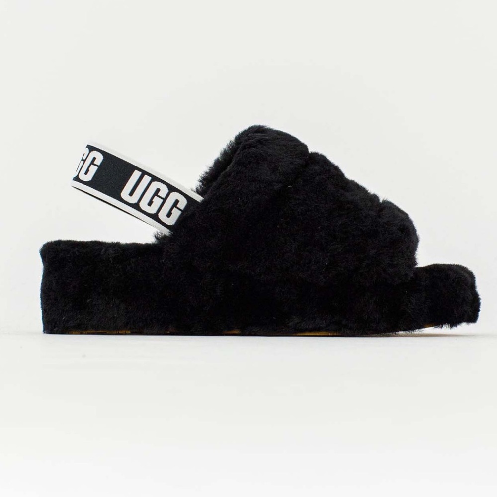 UGG Black Fluffy Slippers